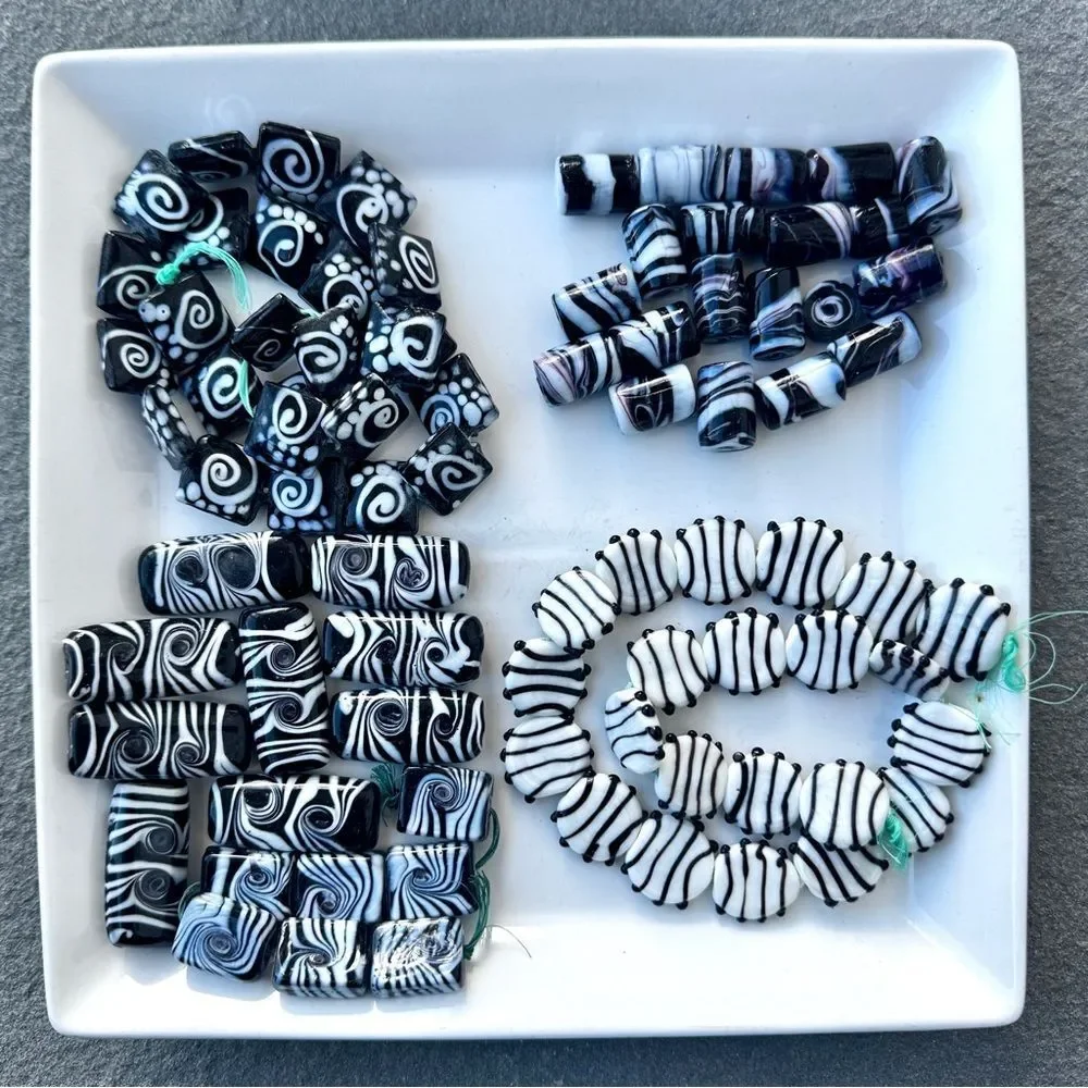 Handmade Black White Glass Bead Lot Artisan Lampwork Collection Jewelry Making